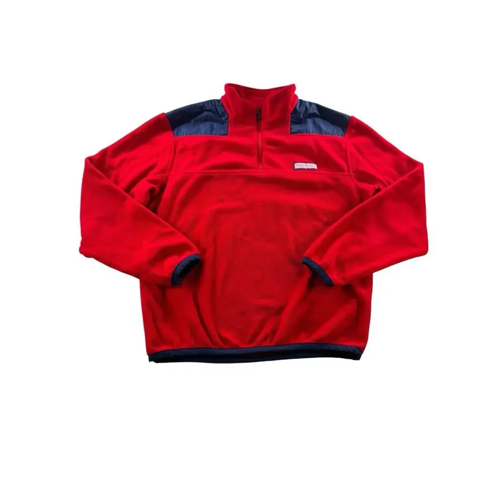 Vineyard Vines Fleece Red Shep Shirt Mens Size Medium Pullover 1/4 Zip Sweater